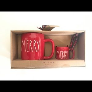 Rae Dunn Red MERRY Coffee Cup Mug and ornament.